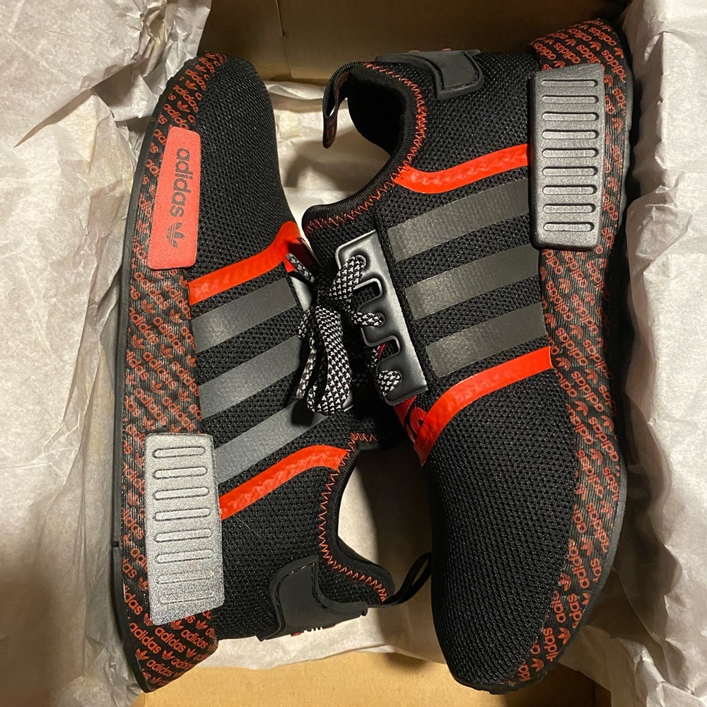 Adidas NMD R1 Shoes Black Red Size 6/7.5 Reflective